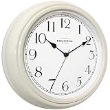 PresenTime & Co Chic Home Collection 10" Molly Clock, Silent No Ticking, Cream White. Modern Decorat