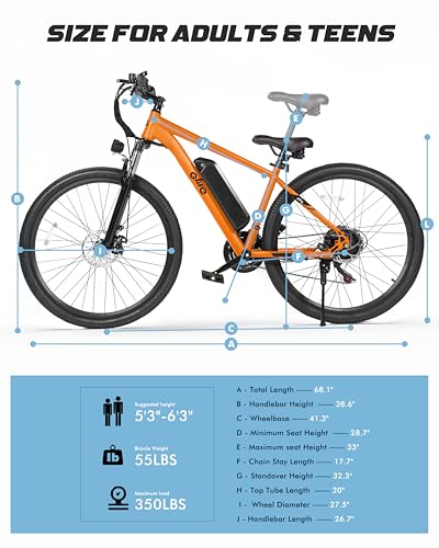 Image of Qlife Electric Bike for Adults /Teens Racer, 20+MPH 21-Speed Peak 1200W Brushless Motor Adult Electric Bicycles, 48V 10.4Ah Removable Battery Mountain Ebike, Up to 55 Miles, 27.5X2.1 Tire E Bike