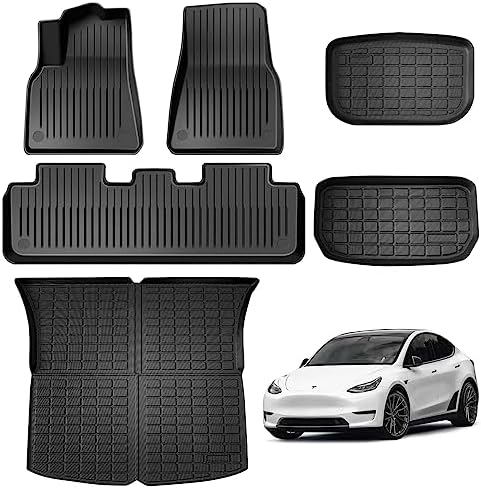 Maysoo Tesla Model Y 5-Seat 2020-2023 Accessories, All Weather Front Rear Cargo Liner Mat, Heavy Duty Floor Mats (Set of 6)