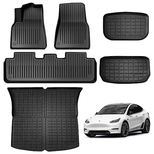 Maysoo Tesla Model Y 5-Seat 2020-2023 Accessories, All Weather Front Rear Cargo Liner Mat, Heavy Duty Floor Mats (Set Of 6) #TOP4