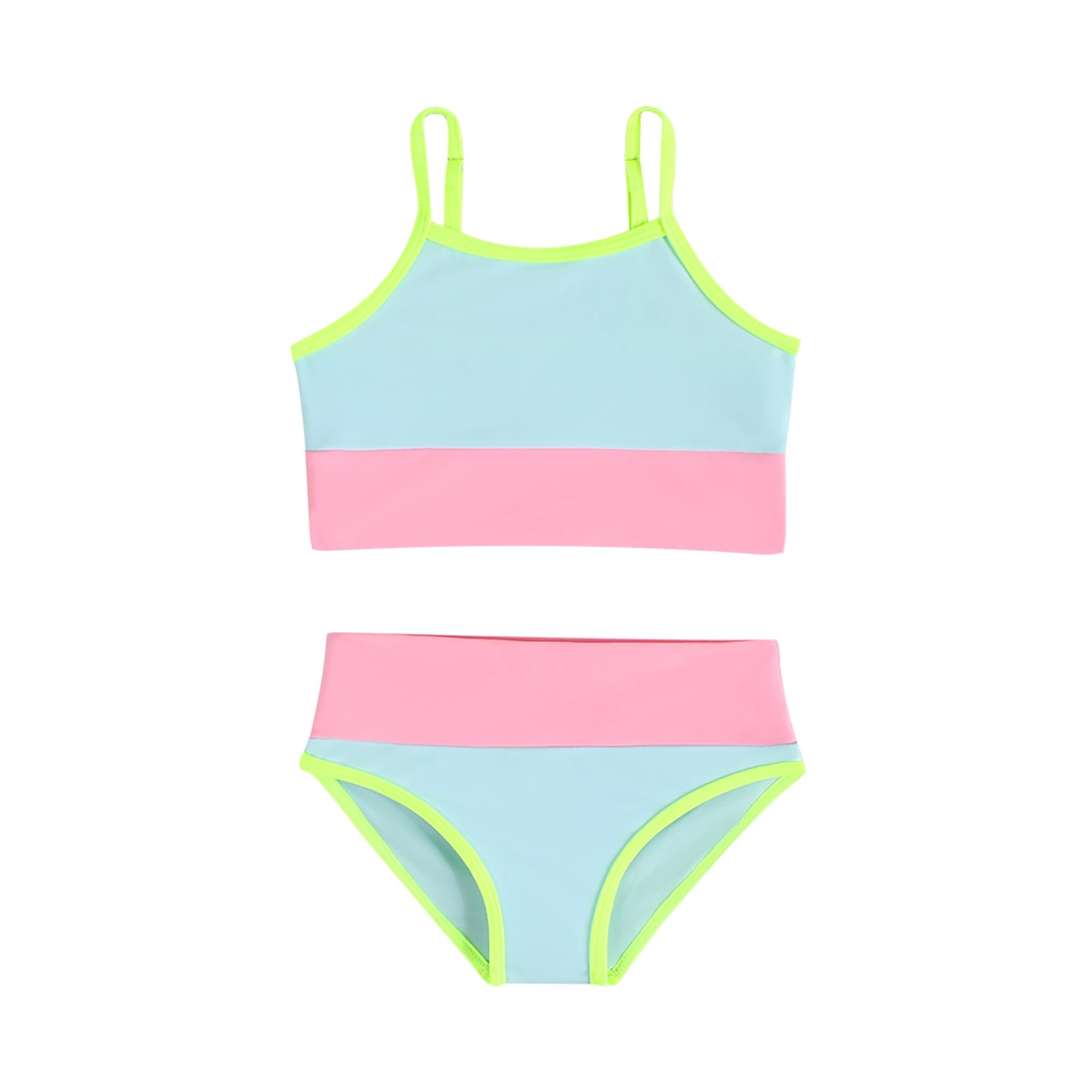 Little Girl Swimsuit Casual Swimwear Kids Two Piece Color Block Bathing Suits Beach Bikini Set 3-12Years