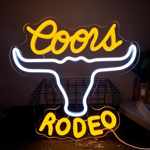 Image of Cowboy Neon Sign Western Rodeo Bull Skull Neon Sign, Dimmable LED Wall Cow Skull Light Sign for Beer Bar Club Man Cave Friends Colleague Gifts(13.1 x 12.5in)