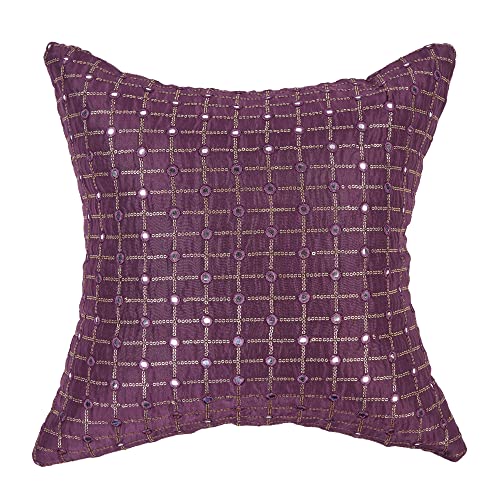 Image of Purple Cushion Covers for Sofa 12x12 Set of 2, Festive Sequin Pillow Covers, Embroidered With Mirror Work, Embellished