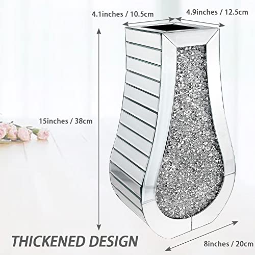Crushed Diamond Mirror Vase For Home Decor Luxury Crystal Silver Glass Vase Large Clear Mirrored Flower Vase For Home Decoration Can Not Hold Water (Diamond Silver) #TOP5