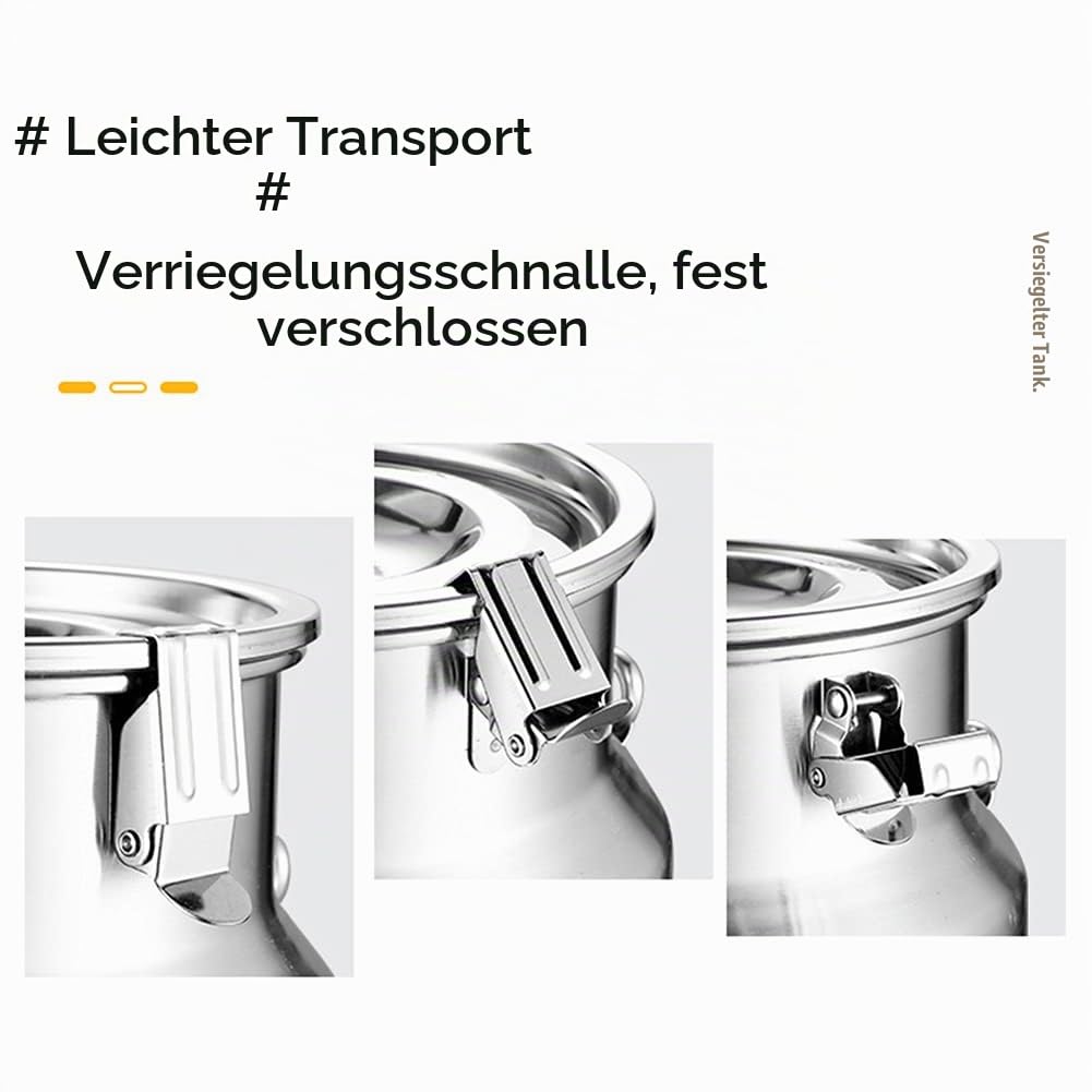 201 Edelstahl Milchtransportdose, Schwerlast Milchkanister Weinkübel Eimer Milchkanne Tragekrug Mit Versiegeltem Deckel Und Einzelgriff Für Zuhause Bauernhof (Silber),3L