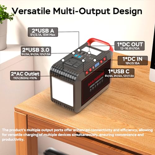 Estación de energía portátil de 300 W MARBERO 237 Wh, generador solar de campamento, batería de litio con onda sinusoidal pura salida de 110 V CA, USB C, USB A, CC para acampar al aire libre, CPAP,