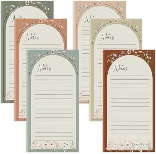 Magnetic Notepads for Refrigerator, 6 Pcs Grocery List Magnet Pad for Fridge,Elegant Floral Design Note Pads,50 Sheets Per Notepad