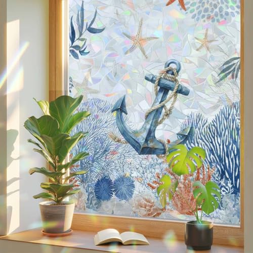 Película para ventana decorativa azul 17.7 x 78.7 pulgadas miniatura 1