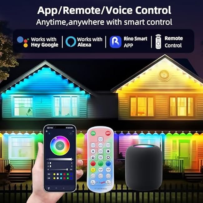 Permanent Outdoor Lights for House, 40FT with 24 LED Smart RGB Christmas Outdoor Lights with App Remote Control, Waterproof IP67 Eave Lights DIY Scenes Mode for Holiday Garden Decor