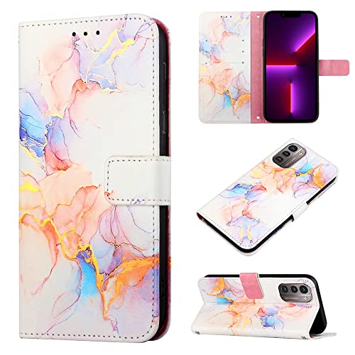 Dinglijia Nokia G21 Case Nokia G11 Case, Leather Wallet Case Flip Folio Cover with Card Holder Kickstand for Girls Women, Marble Fashionable Designs, Protective Phone Case for Nokia G21 Galaxy White