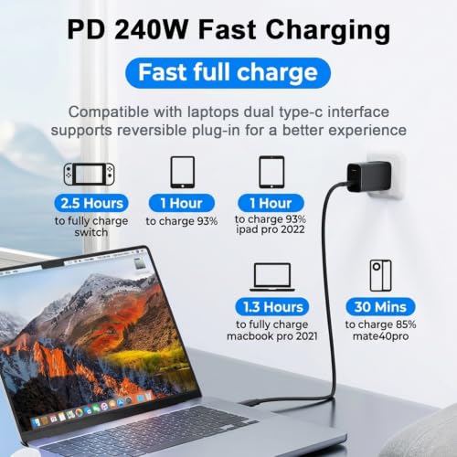 Image of Verilux PD 240W Short Type C Cable Fast Charging 0.5M, 80Gbps High Speed C Type Charger Cable Support 16K /8K HD Video Output for iPhone 17 /16 /15, Galaxy S26 /S25 /S24 /S23, Thunderbolt 5 /4, MacBook