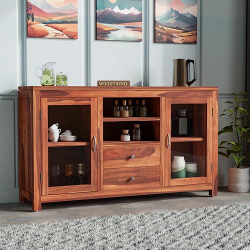 Image of BWF Premium Sheesham Shining Glass Door View Storage Cabinet for Home, School, Office, Shop, Medical Clinic and Garage | Wooden Chest of Drawers (BP - 03 Natural)