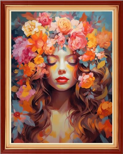 Image of Funxvoot Stamped Cross Stitch Kits Beginners Full Range of Embroidery Kits for Adults 11CT Embroidery Patterns Needlepoint Kits Printed Cross Stitch Kits-Flower Girl 16x20 inch