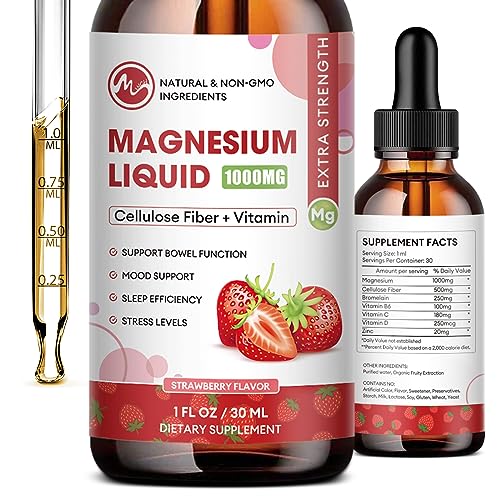 (3 Pack) Magnesium Glycinate Drops - Magnesium Liquid Supplement 1000mg with Fiber Bromelain Vitamin B,C,D - 98% Absorption Than Pills Gummies