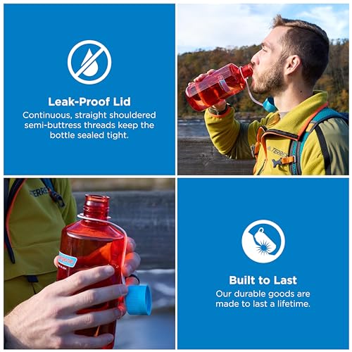 Image of Nalgene 32 oz Narrow Mouth Water Bottle | BPA-Free, Durable & Leak Proof, Lghtweght for Hkng & Gym - Thrll & Moton, Flame w /Blue Atoll