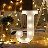 LED Marquee Letter Lights Sign J 26 Alphabet Light Up Marquee Letters Sign for Perfect for Events or Home Décor Night Light Wedding Birthday Party Battery Powered Lamp Bar Decoration (J)