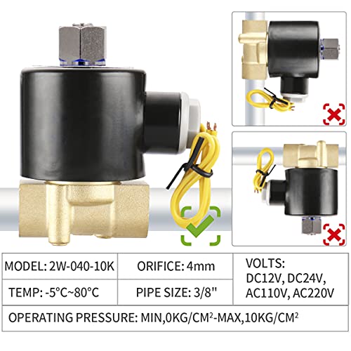 Baomain Pneumatic 3/8 Inch Normally Open 2 Way Brass Electric Solenoid Valve for Water,Air 2W-040-10K (AC 220V) - Image 6