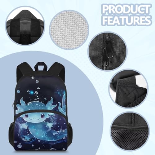Axolotl School Backpack for Girls 7 8 Kawaii Kids School Bag 15 Inch Bookbag Backpacks with Water Botle Holder for Primary Middle School Back to School4