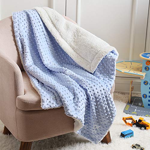 Image of CREVENT 2Pcs 30''X40'' Cute Cozy Fluffy Warm Baby Blankets for Infants Toddlers' Bedding Crib Cot Stroller - Grey Cloud + Blue Sherpa