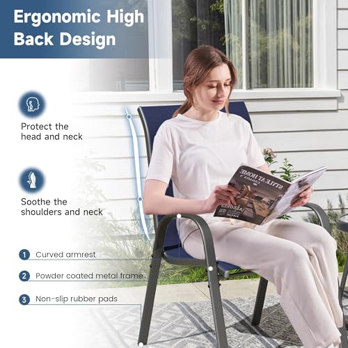 Image of Amopatio Patio Chairs Set of 4, Outdoor Stackable Dining Chairs for All Weather, Comfortable Breathable Garden Outdoor Furniture for Backyard Deck (Blue)