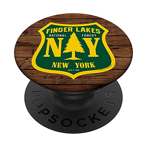Finger Lakes National Forest New York Shield Retro CLEAN PopSockets Swappable PopGrip, Black