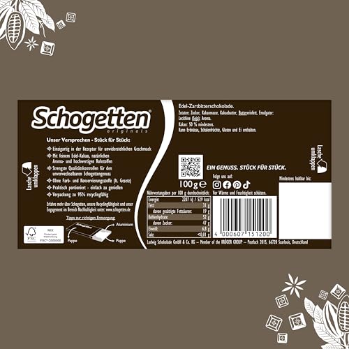 Schogetten Zartbitterschokolade (50% Kakao), 100 g
