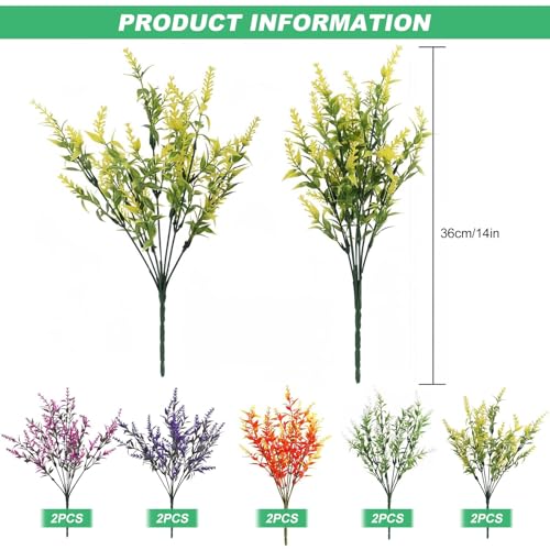 Artificial Flowers for Outdoors 10 Bundles Fake Lavender Outdoor Plants Plastic Faux Flowers for Decor Front Door Decoration image 4