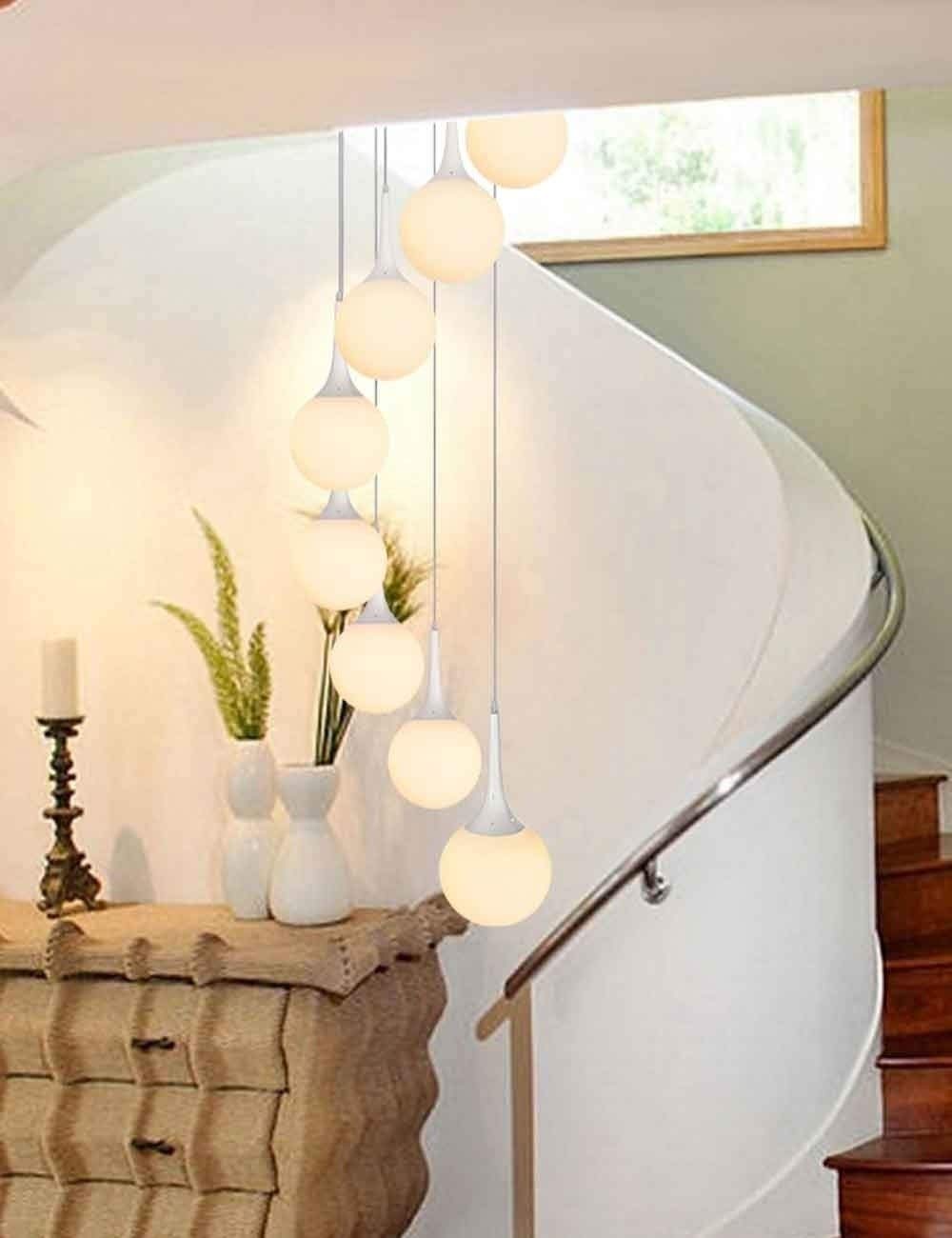 SXECAEPS Modern creative chandelier 8 Light Staircase Creative Personality Restaurant Bar Lamp Modern Minimalist Decoration LED Ball 45x200cm
