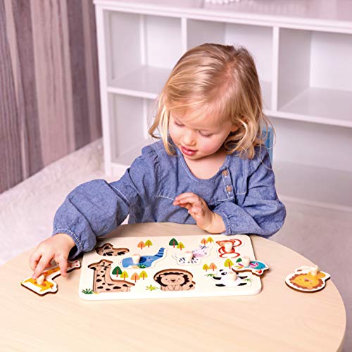 Classic World Zoo Puzzle 7 Pieces Wooden Pegged Animal Toy For Baby Toddler Early Learning Education #TOP3
