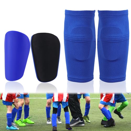 NQEUEPN 2pcs Soccer Shin Guards and 2pcs Soccer Sock Sleeves with Slip Pockets, Mini Shin Pads Protective Shin Guards Soccer Sock Covers Soccer Equipment for Kids Teenagers Adults (Blue)