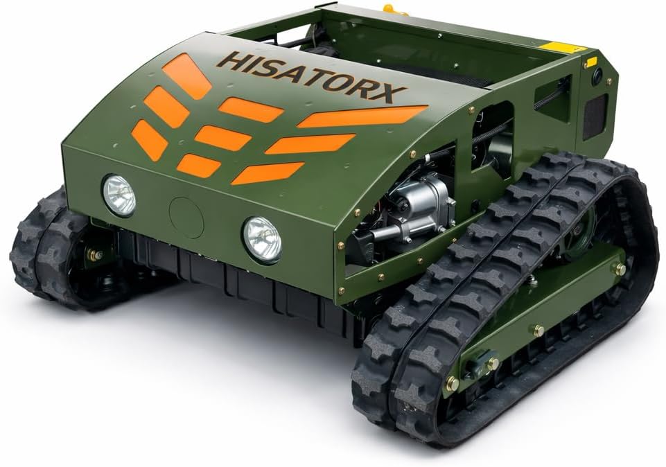 Remote Control Lawn Mower, 9HP Gas Powered Tracked Lawn Mower, 21.7" Cutting Width RC Brush Cutter, 50° Slope Climbing All-Terrain Mower for Hillside, Farm, Orchard & Heavy Grass