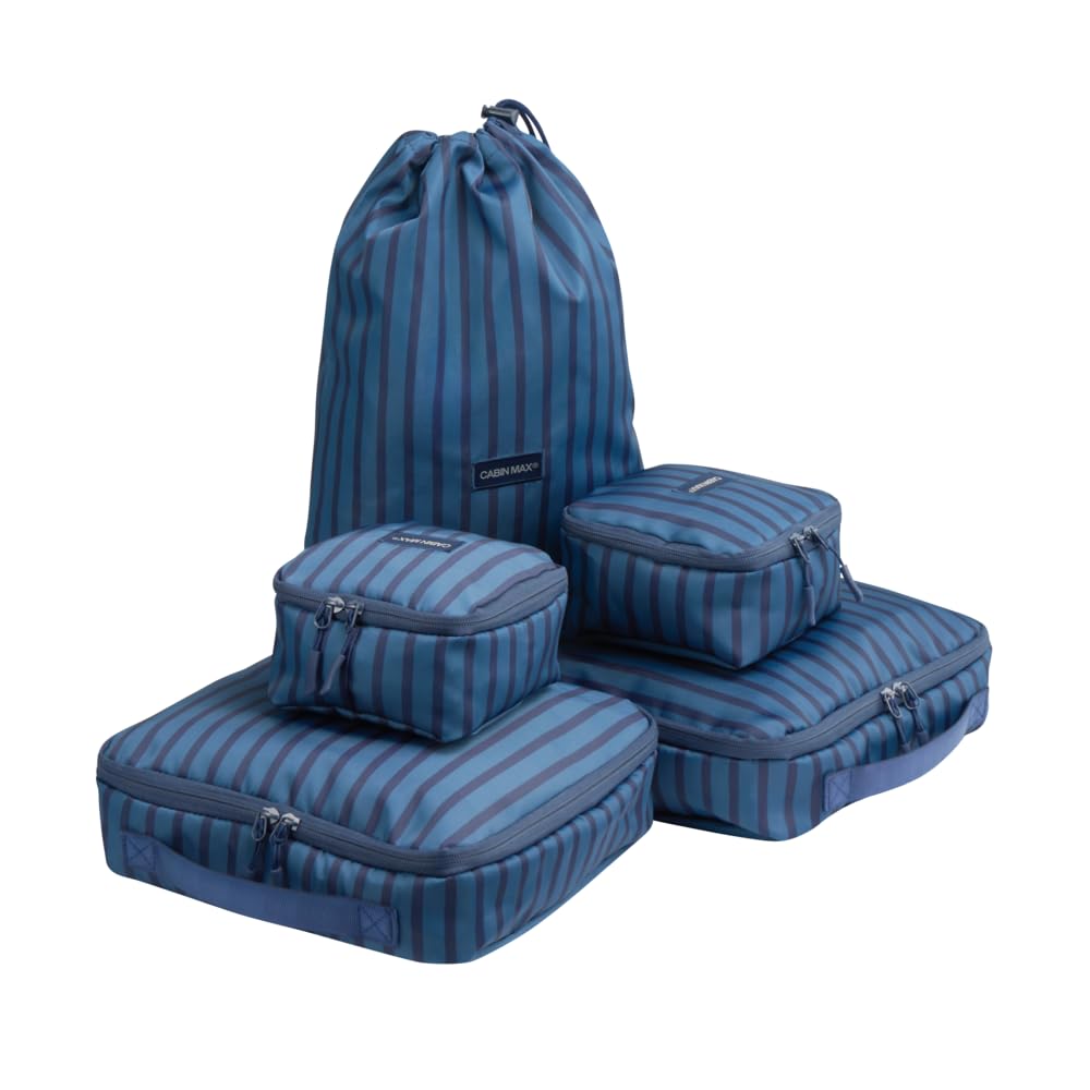 Packing Cubes for Backpack and Suitcases - 4 Piece Travel Packing Cube Set with Laundry Bag - Luggage Organiser Bags for Travel - Striped (Blue Stripe)