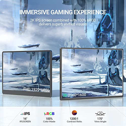 Svantto 16” 2K Portable Gaming Monitor, 120Hz 2Ms Professional Esports Portable Monitor For Laptop With Freesync, Plug And Play, W/Smart Cover & Speakers, Vesa Mountable, Lightweight Travel Monitor #TOP1