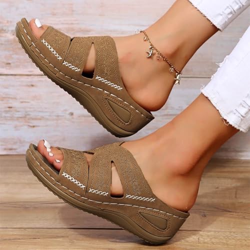 Orthopedic Wedge Sandals for Women Summer Dressy 2025,Casual Open Toe Platform Sandals with Arch Support Slippers Comfortable Slip on Wedge Sandal Flip Flops Outdoor Comfortable Beach Dress Shoes4