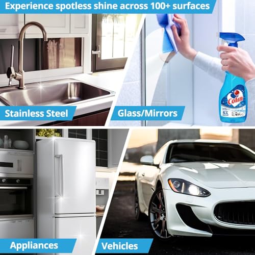 Image of Colin Glass and Surface Cleaner Liquid Spray, 750 ml With 1 Litre Refill | India's #1 All-Purpose Glass Cleaner | Glass Cleaner for Car, Kitchen and Home Surfaces | Multi Surface Cleaner