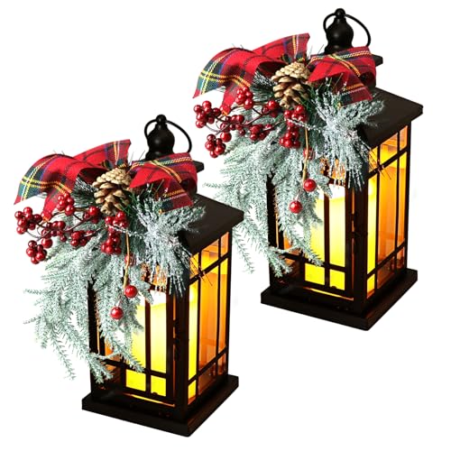2Packs Christmas Candle Lantern14 Inch, Garden Flashing Candle Light, Decorative