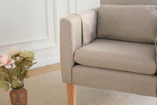 Miniatura 6 de TAKUKA Silla moderna color caqui tapizada con sillón de tela otomana y reposapiés, cómodo sofá individual de lectura para sala de estar y dormitorio