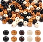 100pcs Large Hole Wooden Beads for Crafts, 10mm Vintage Round Natural Beads, Big Wood Braid Hair Beads, 5 Colors Macrame Wide Loose Spacer Beads for Necklace Bracelet Jewelry Making DIY Crafts