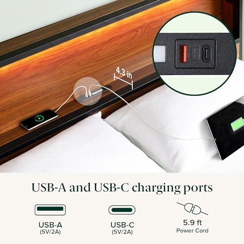 Image of Zinus Kai Platform Bed Frame, Four Underbed Storage Drawers, King | Two-Tier Headboard for Space-Saving Storage, Mood Setting RGB LED Lights, Built-in USB Charging Station, Ambient Night Light