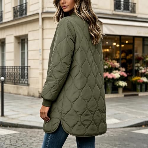 fartey Overcoat for Women Quilted Zip up Coat Casual Loose Jacket Hem Slit - image 4