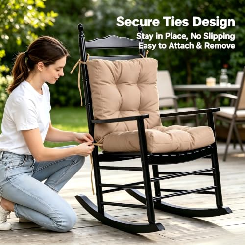 Image of QILLOWAY Outdoor Chair Cushion for Patio Furniture, Waterproof Patio Cushions Set of 2 with Ties, Fade Resistant Replacement Pads for Outdoor Rocking Chairs,Beige,Sand,Camel