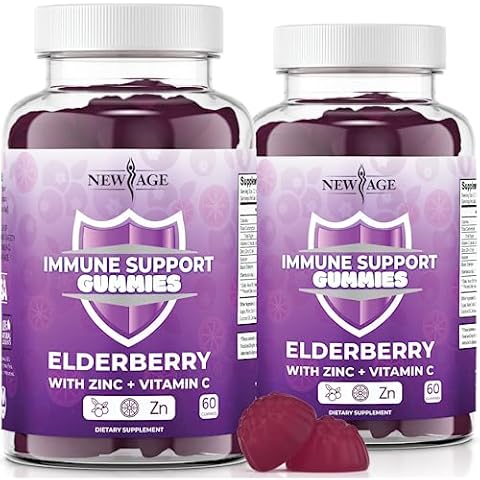 NEW AGE Immune System Support Gummies - Sambucus Black Elderberry Gummies with Vitamin C and Zinc (Immune Support 120 Gummies) Cover
