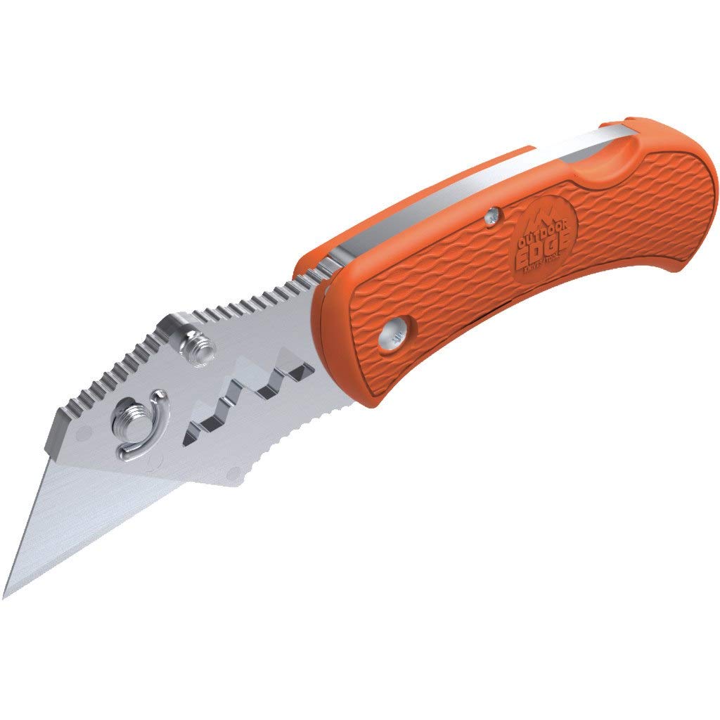 OUTDOOR EDGEBOA - Folding Utility Razor Blade Box Cutter Knife with Ergonomic Polymer Handle and Pocket Clip (Orange, 3-Blades)