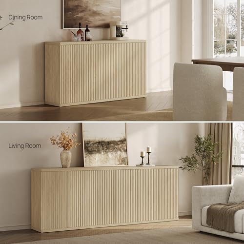 Image of SICOTAS Buffet Cabinet with Storage Accent Sideboard Modern Credenza with Doors & Shelves Fluted Media Console Mid Century Coffee Bar Table for Living Room Kitchen Dining Room Hallway