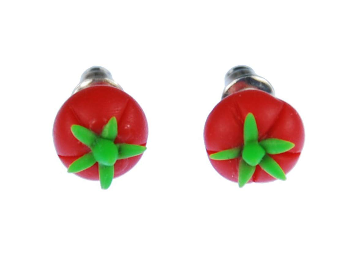 Miniblings Pomidory kolczyki wtykane kolczyki warzywa pomidory mini 3D czerwony zielony — ręcznie robiona modna biżuteria I kolczyki kolczyki biżuteria do uszu, 9mm, glina polimerowa, Bez kamieni