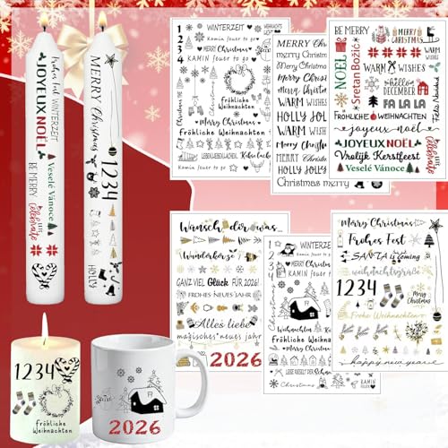 6 PCS Kerzentattoos Weihnachten, Wasserschiebefolie Kerzen...
