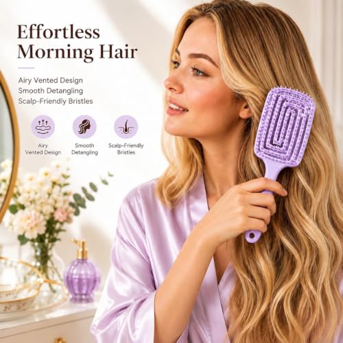 Image of Kaidaa Hair Brush Comb for Women & Men | 3D Detangling Hair Brush | Anti Hair Fall Hair Comb for Curly, Wavy & Straight Hair | Wet & Dry Brush with Scalp Massager | Frizz Control Styling Brush (Set of 2)