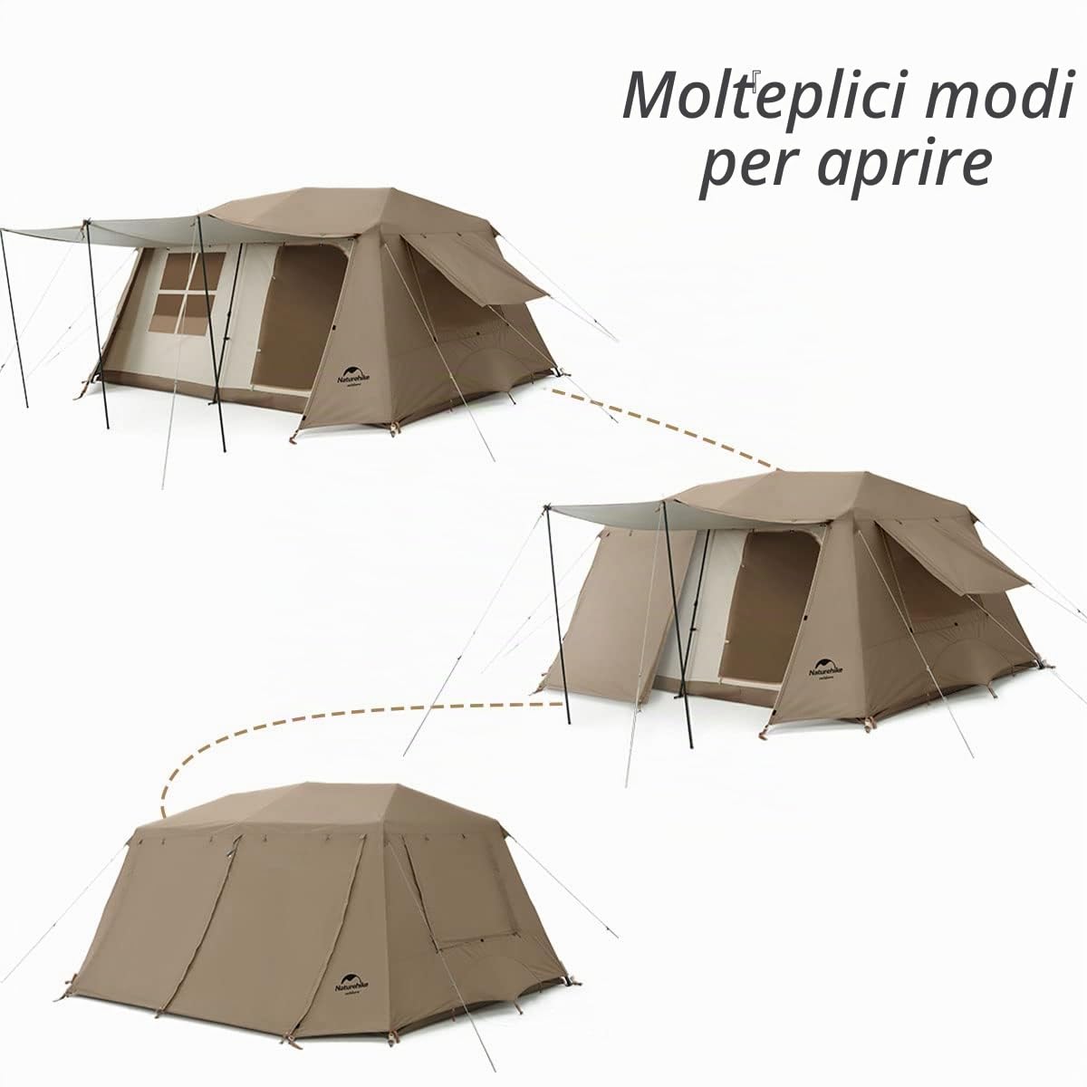 Naturehike Village 13㎡ & 6㎡ & 5㎡ Tenda Familiare Automatica Tenda a Tunnel da 4-6 Persone Tenda Pop-up Tenda da Campeggio per Viaggi in Auto, Campeggio, Riunioni di Famiglia All'aperto
