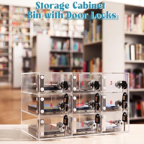 Image of Layhit Clear 9 Slots Cell Phone Locker Box for Classroom Clear Acrylic Cell Phone Storage Cabinet Bin with Door Locks for Classroom School Students Office Factory Employees
