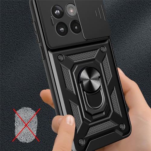 Image of Heavy Duty Back Case Cover for Oneplus 13R 5G, Shockproof Oneplus 13R Back Cover, Ring Case with Kickstand and Camera Protection Shutter - Black